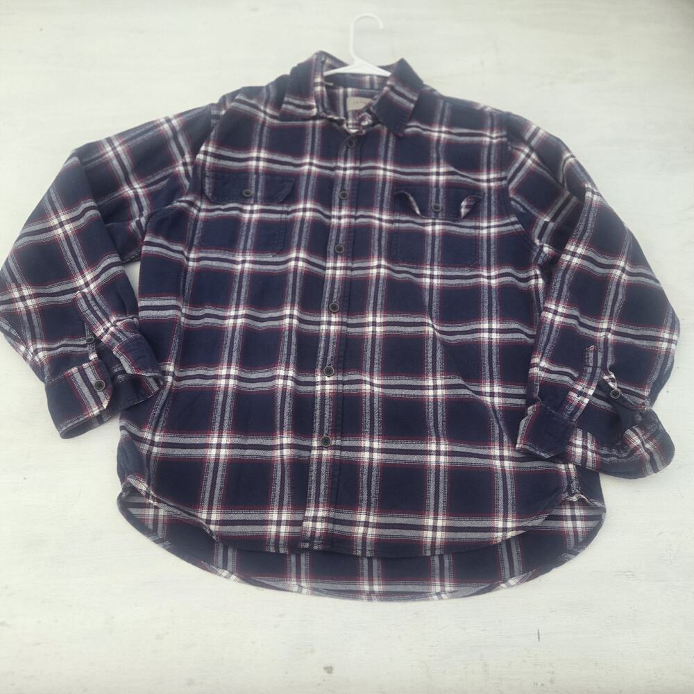 Jachs Mens Flannel Shirt XL Blue White Red Plaid Long Sleeve Shirt Button Up